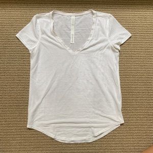 Lululemon All Love Striped Sheer Mesh V-neck Top